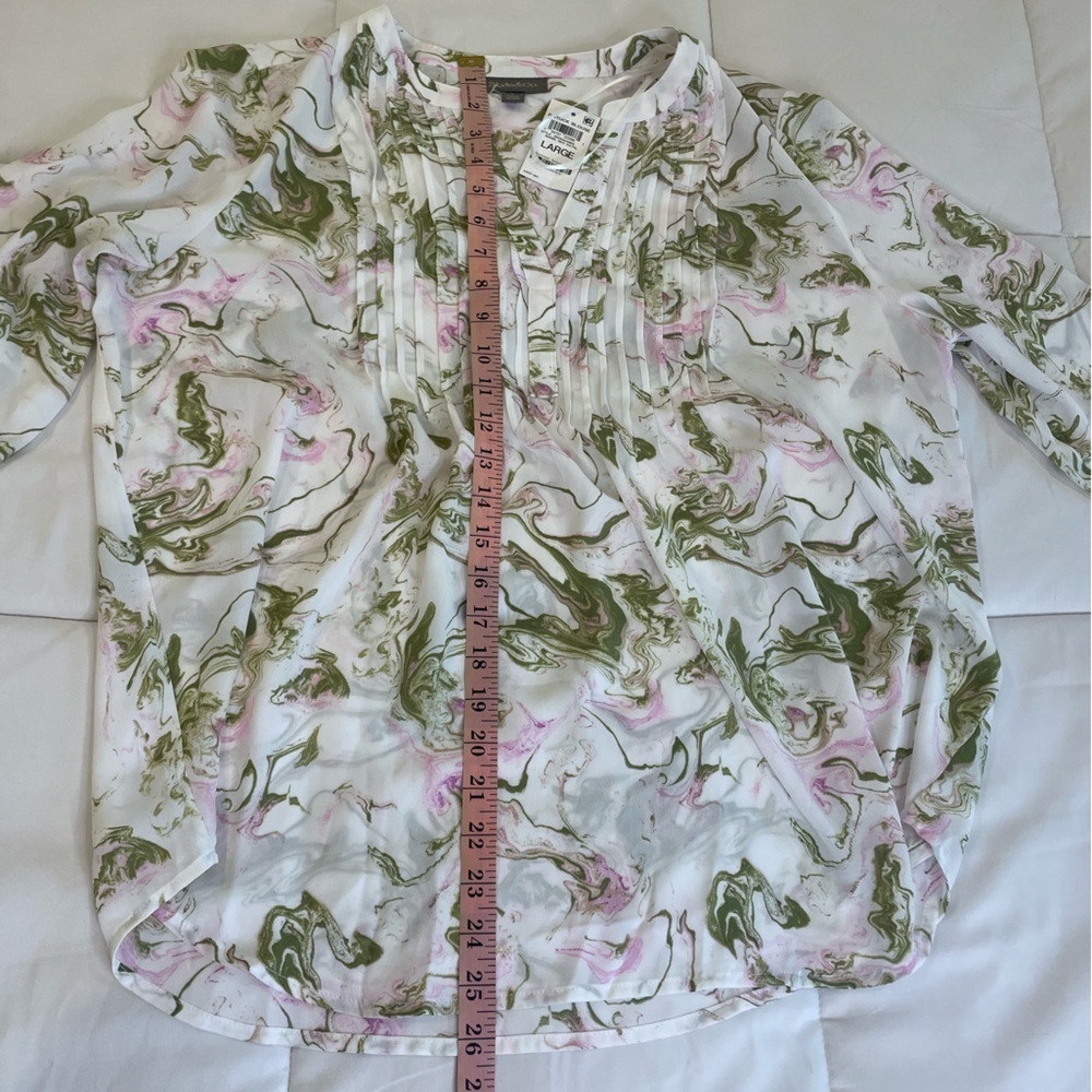 Style and Company Size Large Floral Bell Sleeve Pin tuck Blouse - Picture 6 of 9